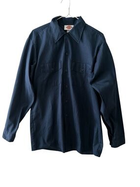 Vintage Dickies Navy Blue Twill Work Shirt Made in USA Men’s Size 15-15 1/2